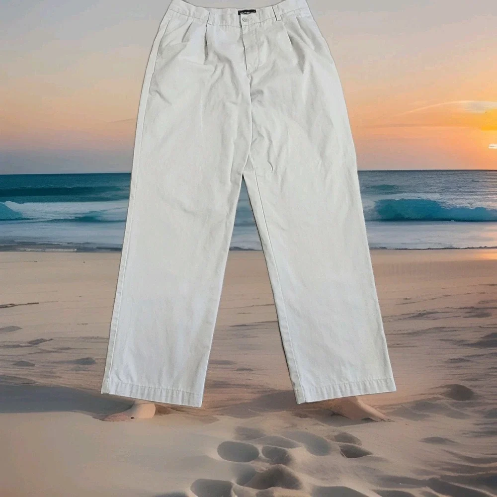Eddie‎ Bauer Pants Mens 36x32 Ivory Khaki Wrinkle-Resistant Pleated Chino Preppy